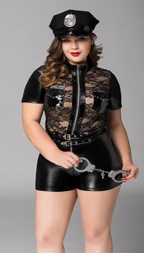 Sexy Adult Police Costume - Lace Zip-Up Romper