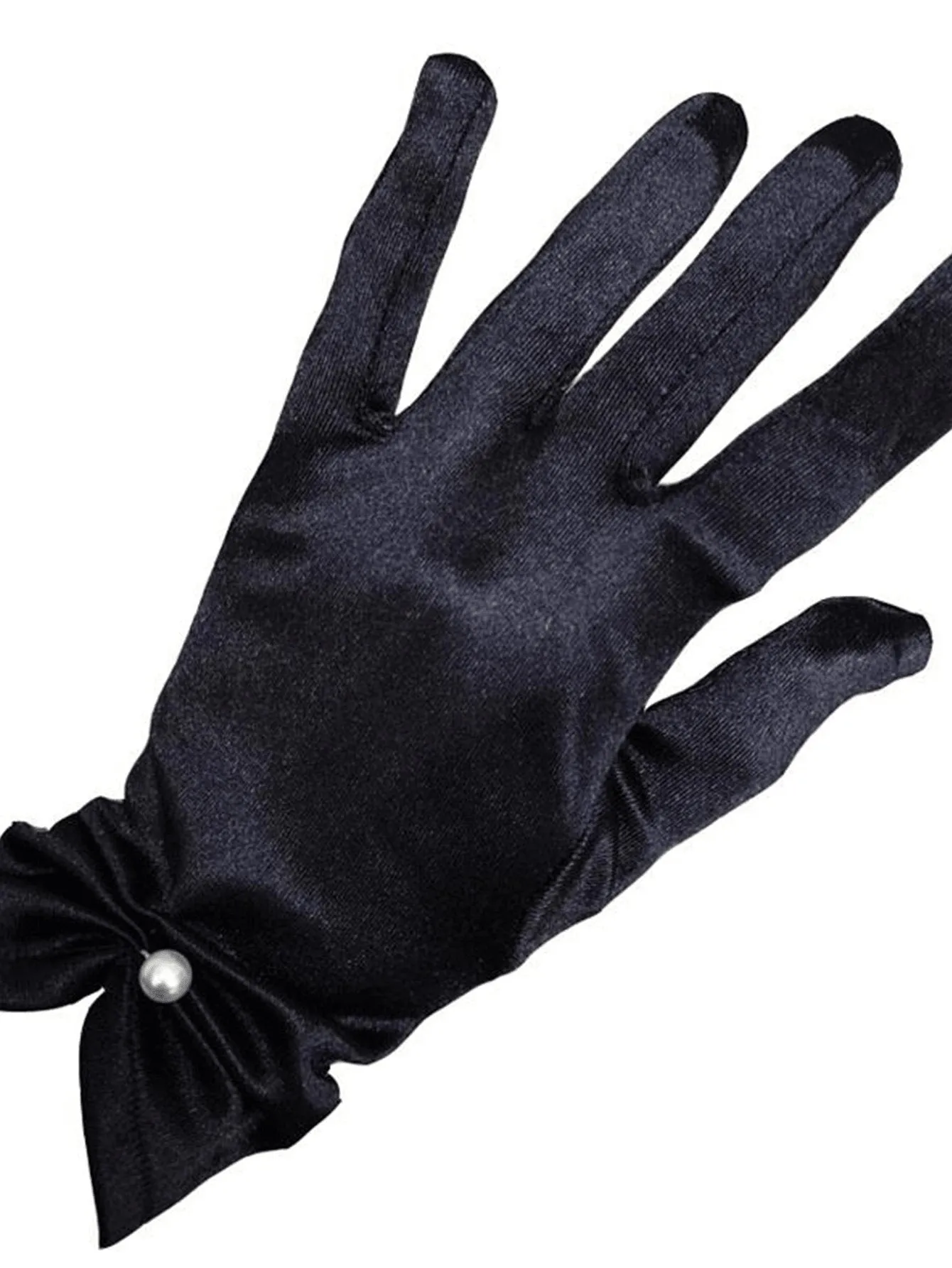 SHEIN 1pair Women's French Vintage Black Pearl Gloves, Thin Sunscreen Party Satin Gloves For Formal Occasions