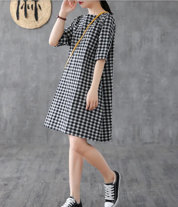 Short Sleeve Summer Spring Cotton Linen Women Dresses DZA20673