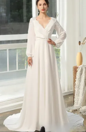 Simple Wedding Dress With Crossed Neckline And Lace Back