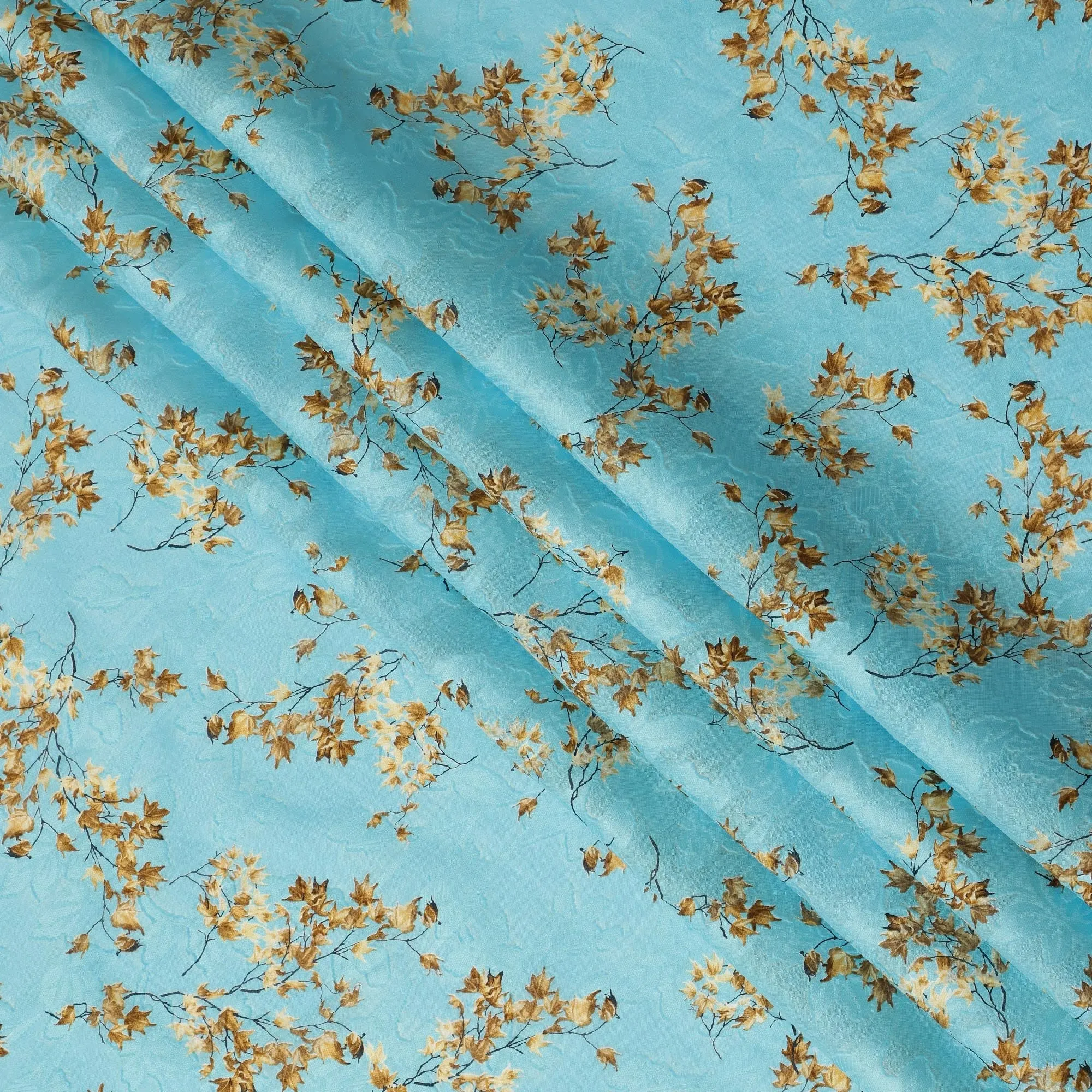 Sky Blue Floral Cotton Uragiri Voile Fabric having Jacquard, 110 cm Width-D20567