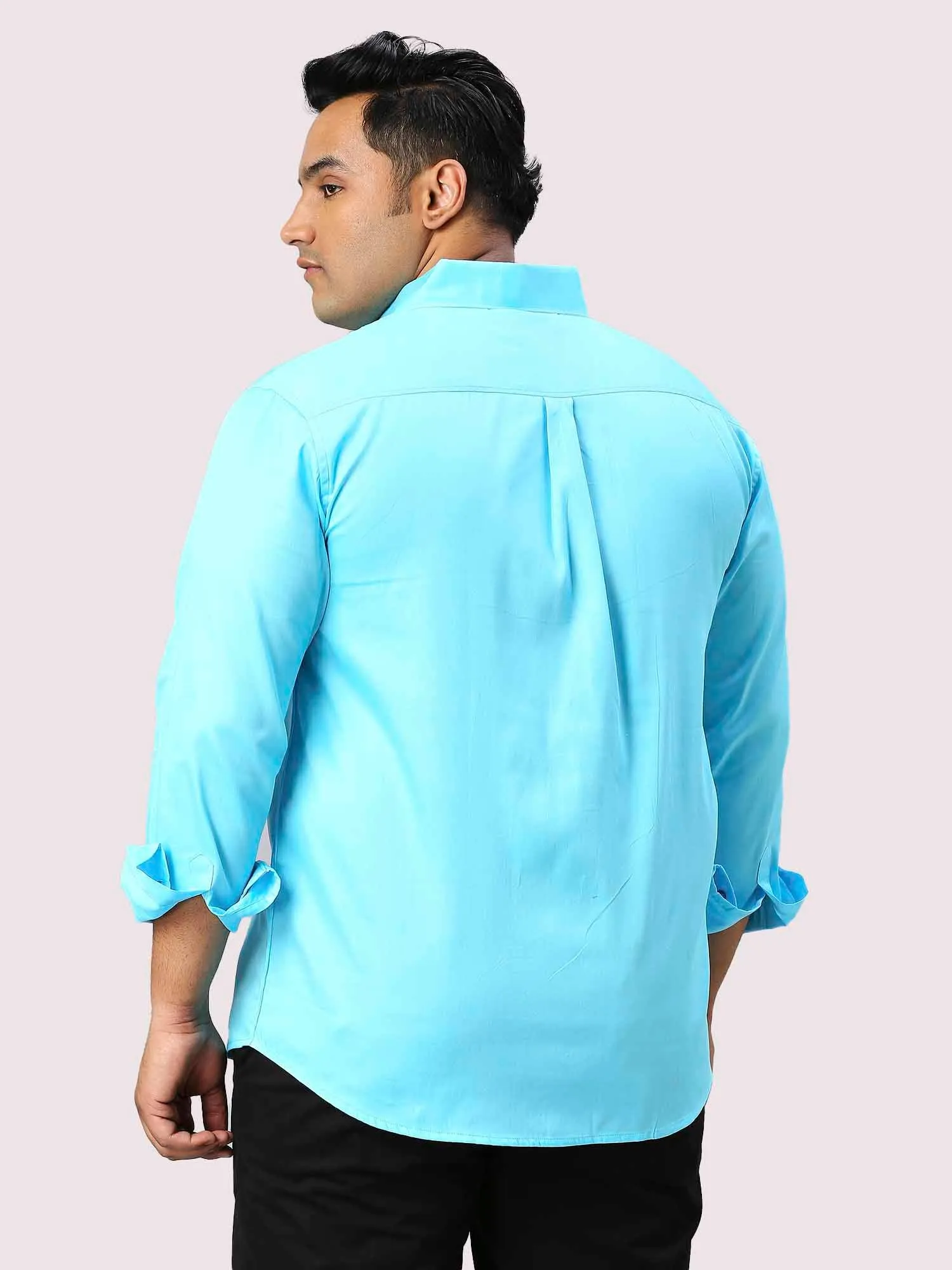 Sky Blue Pure Cotton Full Sleeve Shirt Men's Plus Size