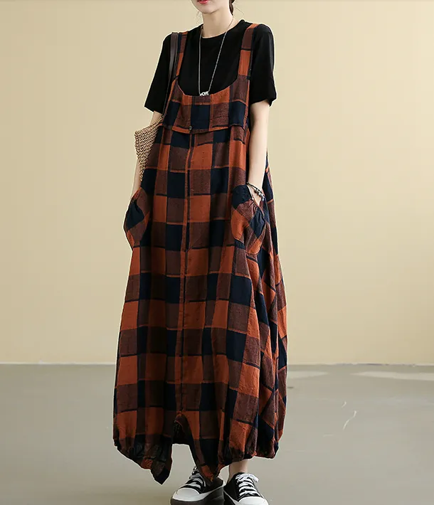 Sleeveless Strap Plaid Summer Linen Sprng Women Dresses QJ050878