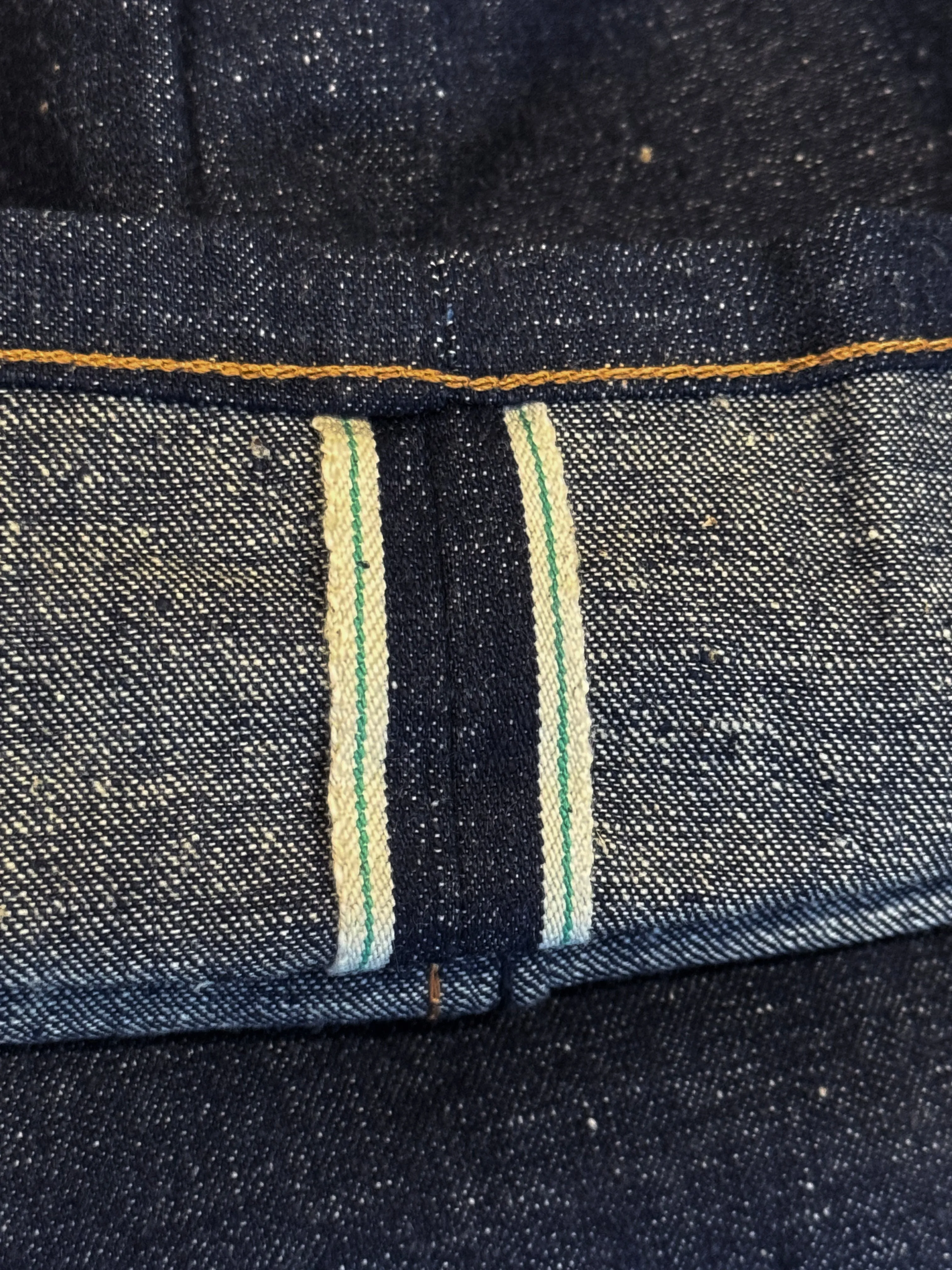 Smokestack Japanese "Jelt" nep denim with custom green selvedge