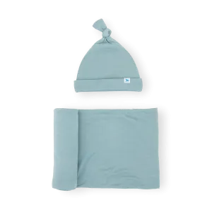 Soft Knit Swaddle and Hat Set, Harbor