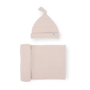 Soft Knit Swaddle and Hat Set, Soft Blush