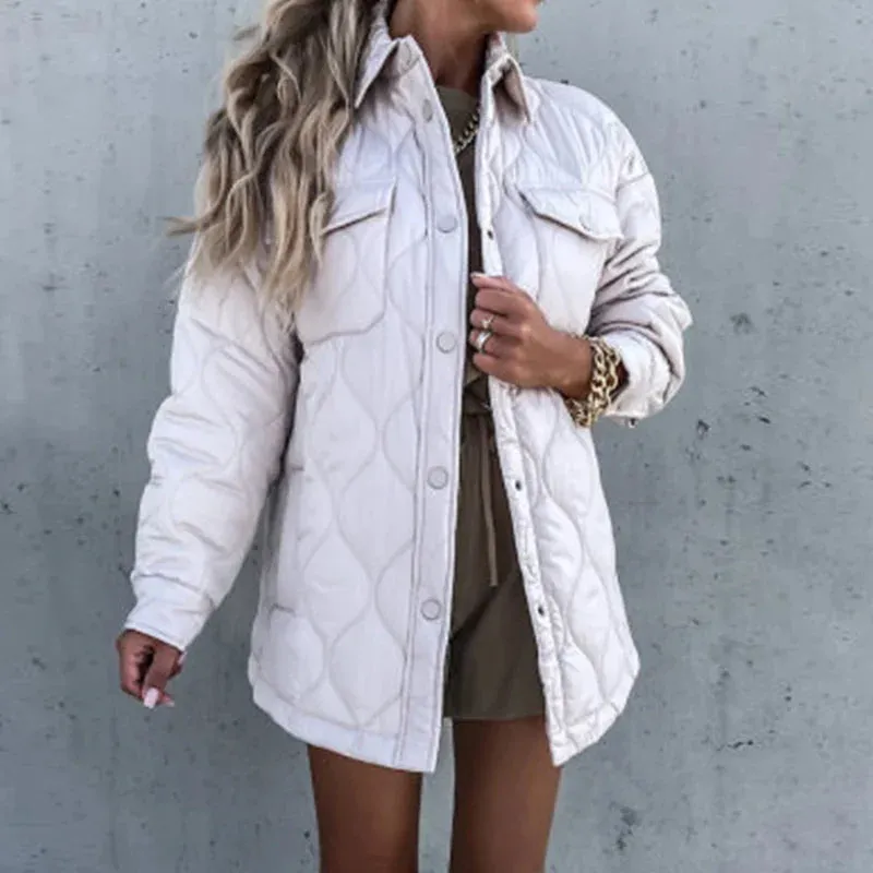 Solid Pocket Cotton Coats Woman Jackets 2024 New Loose Buttoned Thick Parkas Coat