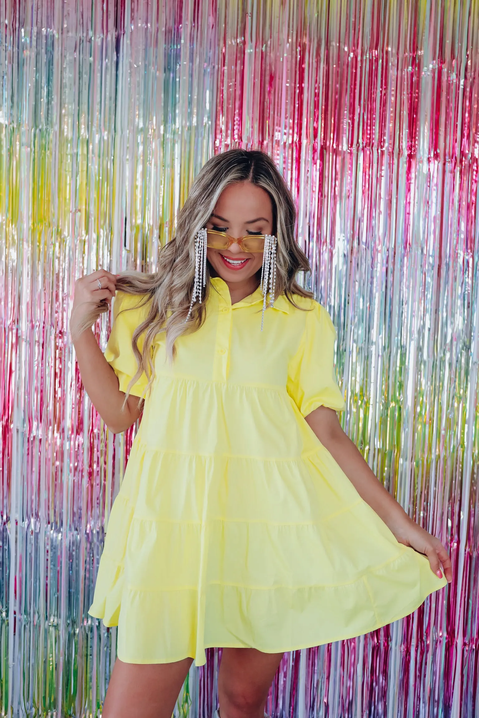 Southern Sassy Puff Sleeve Dress - Yellow