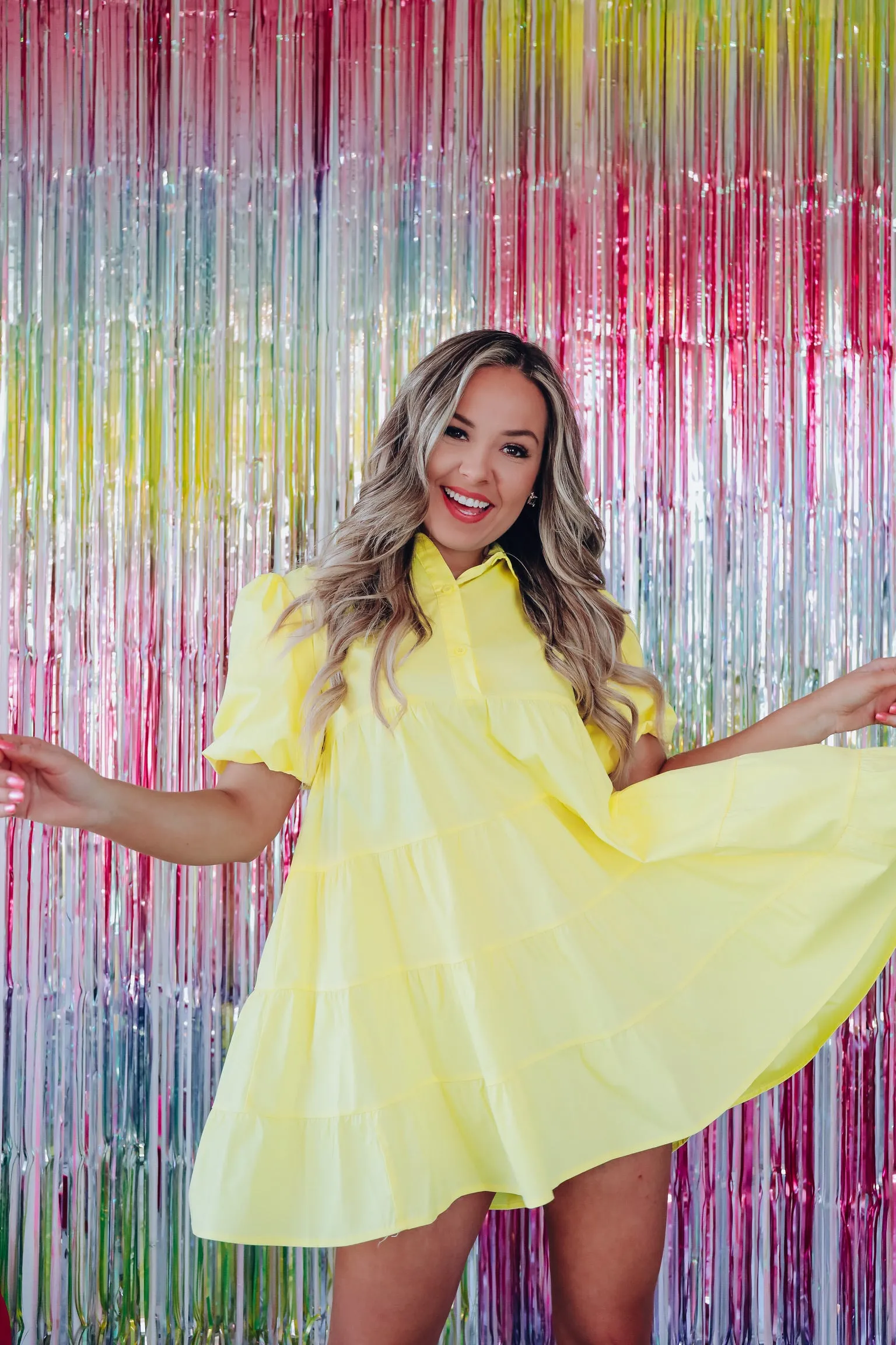 Southern Sassy Puff Sleeve Dress - Yellow