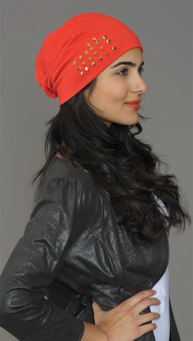 Spike Studded Beanie in Red