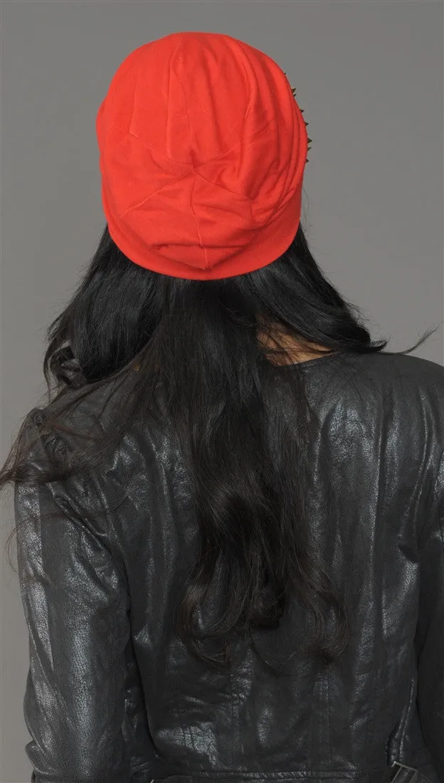 Spike Studded Beanie in Red