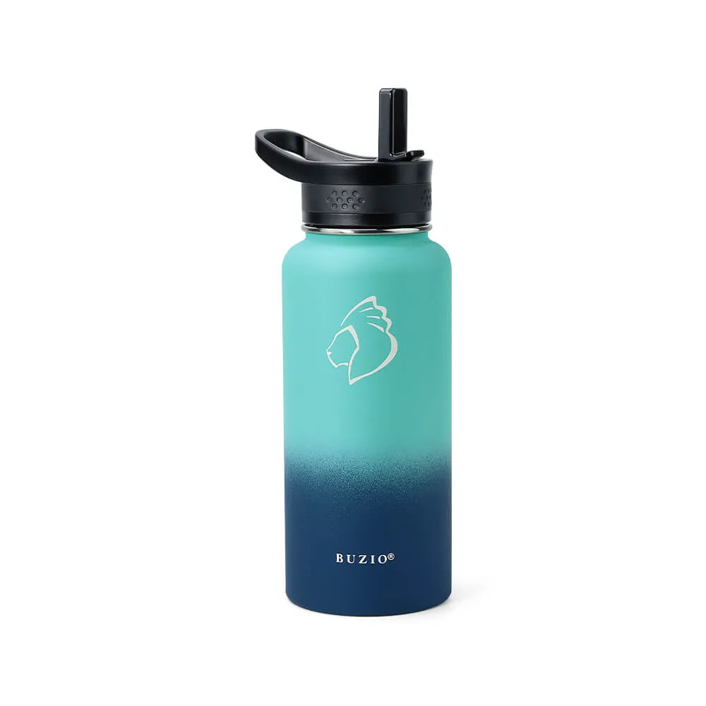 Stainless Steel Water Bottle with 3 Lids | 32oz | Caribbean Blue