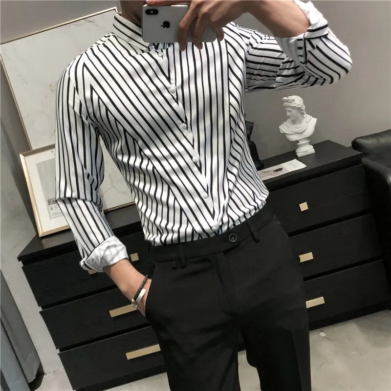 Striped Pattern Long Sleeve Men Shirt