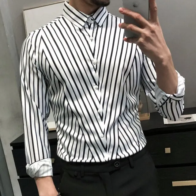 Striped Pattern Long Sleeve Men Shirt