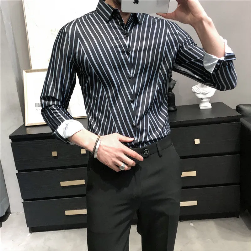 Striped Pattern Long Sleeve Men Shirt