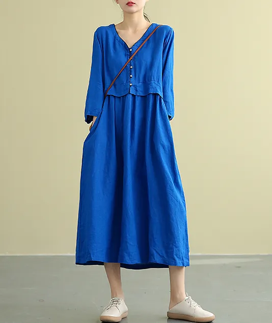 Summer  Spring 100%  Linen  Women loose Dresses DZA05196