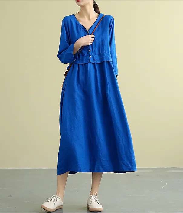 Summer  Spring 100%  Linen  Women loose Dresses DZA05196