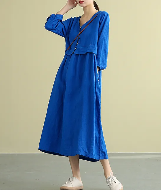 Summer  Spring 100%  Linen  Women loose Dresses DZA05196