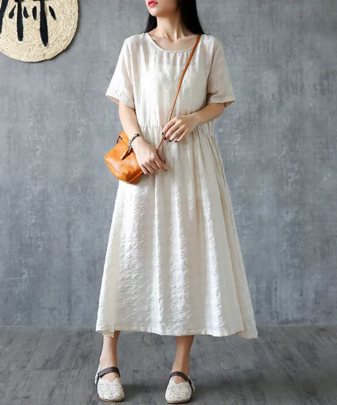 Summer  Spring  Cotton Linen Women loose Dresses DZA05168