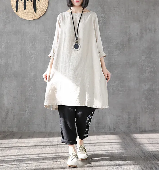 Summer  Spring Linen Women loose Dresses DZA05169