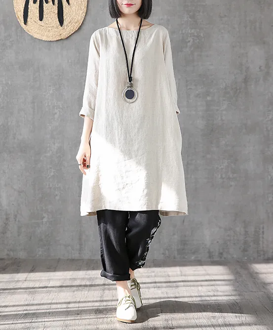 Summer  Spring Linen Women loose Dresses DZA05169