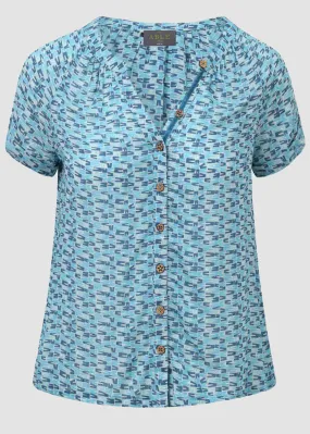 Talia cotton notch neck VELCRO® fastening shirt - ocean