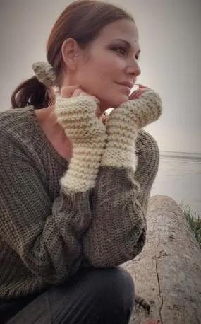 The "Fawn" Handknit Cream Fingerless Gloves