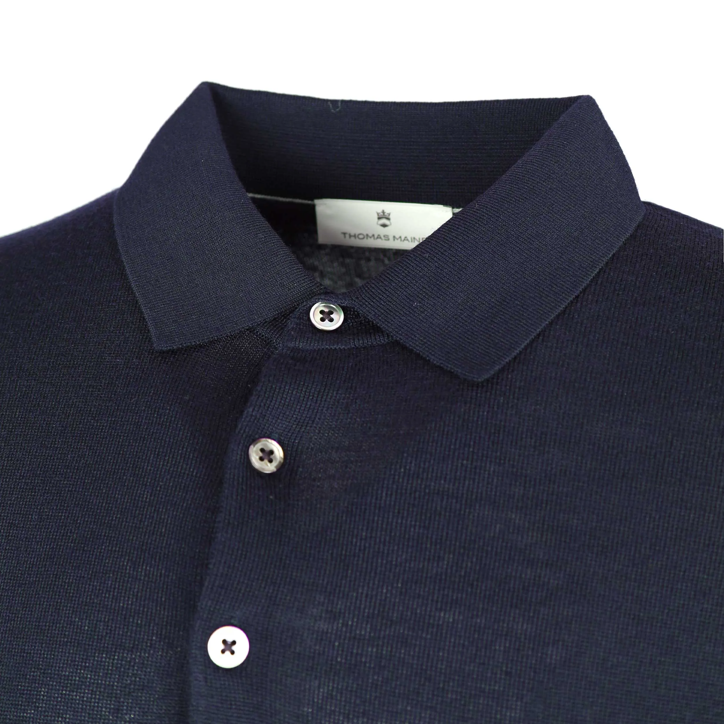 Thomas Maine 3 Button Long Sleeve Knitted Polo in Navy