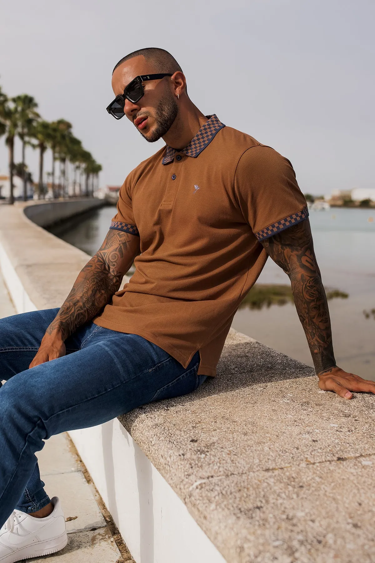 Tobacco Brown Jacquard Collar Polo Shirt - S23 - MP0218R