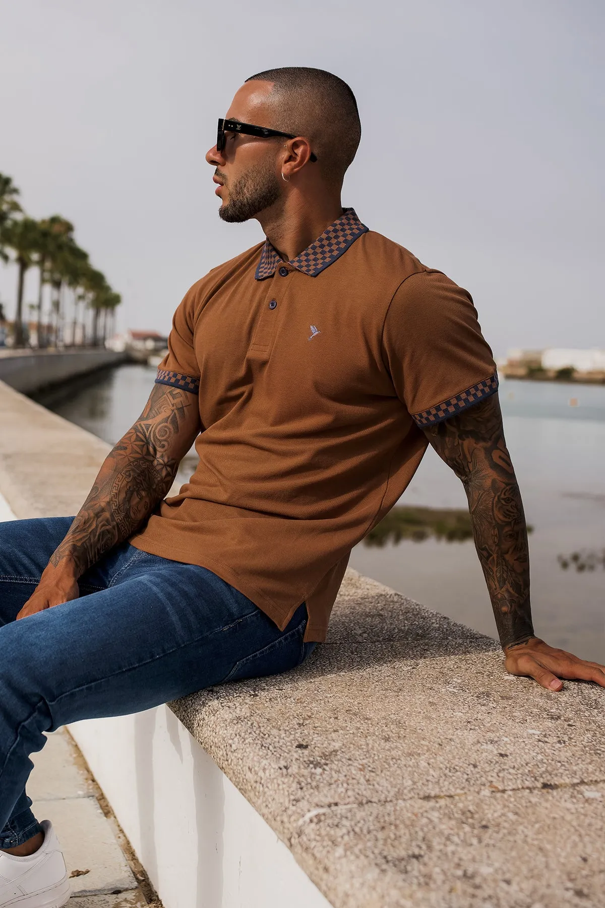 Tobacco Brown Jacquard Collar Polo Shirt - S23 - MP0218R