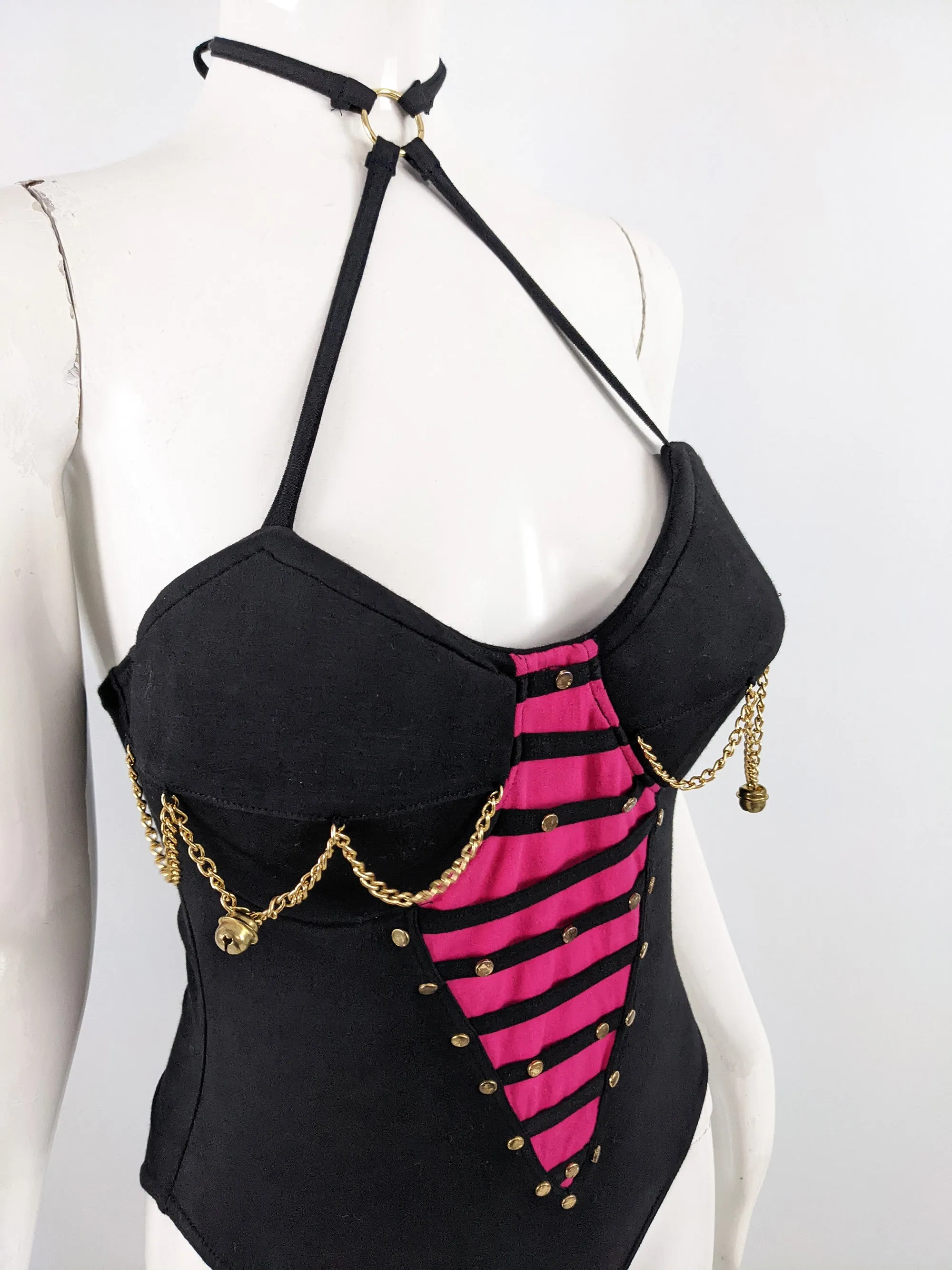 Tropical Climax Vintage Black & Pink Womens Chain Bodysuit, 1980s