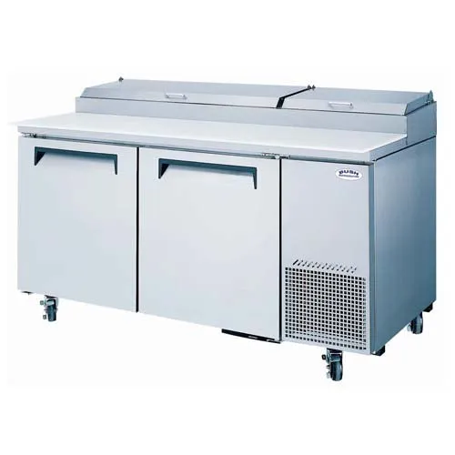 Turbo Air (TPR-67SD-N) 67" Wide Super Deluxe Refrigerated Pizza Prep Table featuring Two Solid Doors