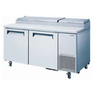 Turbo Air (TPR-67SD-N) 67" Wide Super Deluxe Refrigerated Pizza Prep Table featuring Two Solid Doors