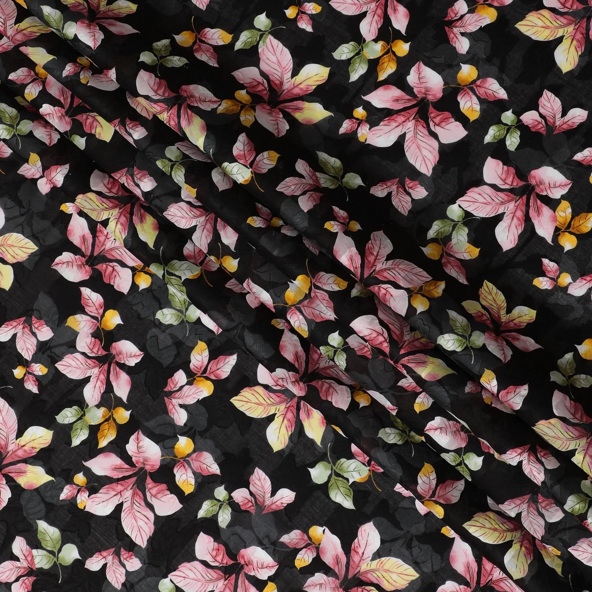 Uragiri Cotton Voile Fabric - Black with Vibrant Floral Print, 110 cm Wide, Japanese Craftsmanship-D17718