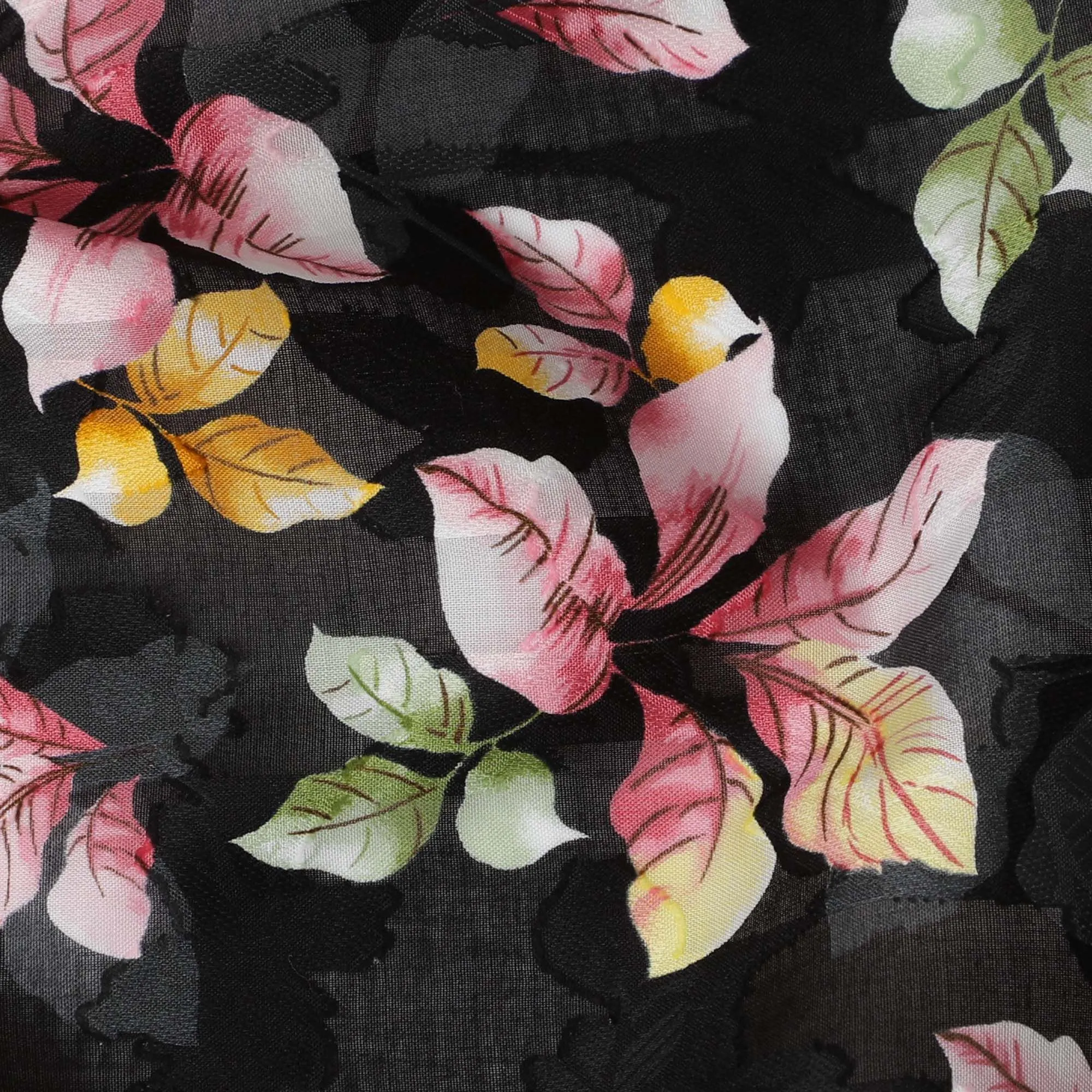 Uragiri Cotton Voile Fabric - Black with Vibrant Floral Print, 110 cm Wide, Japanese Craftsmanship-D17718