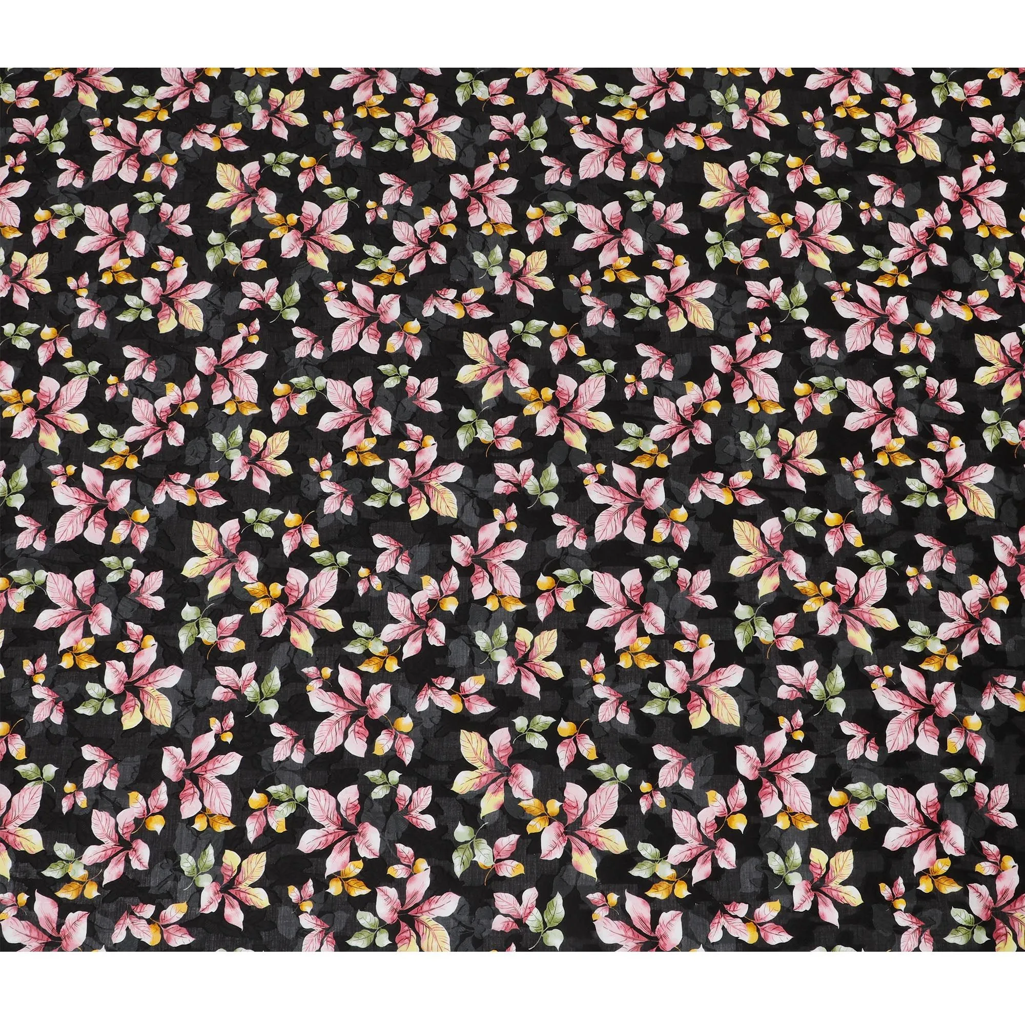 Uragiri Cotton Voile Fabric - Black with Vibrant Floral Print, 110 cm Wide, Japanese Craftsmanship-D17718