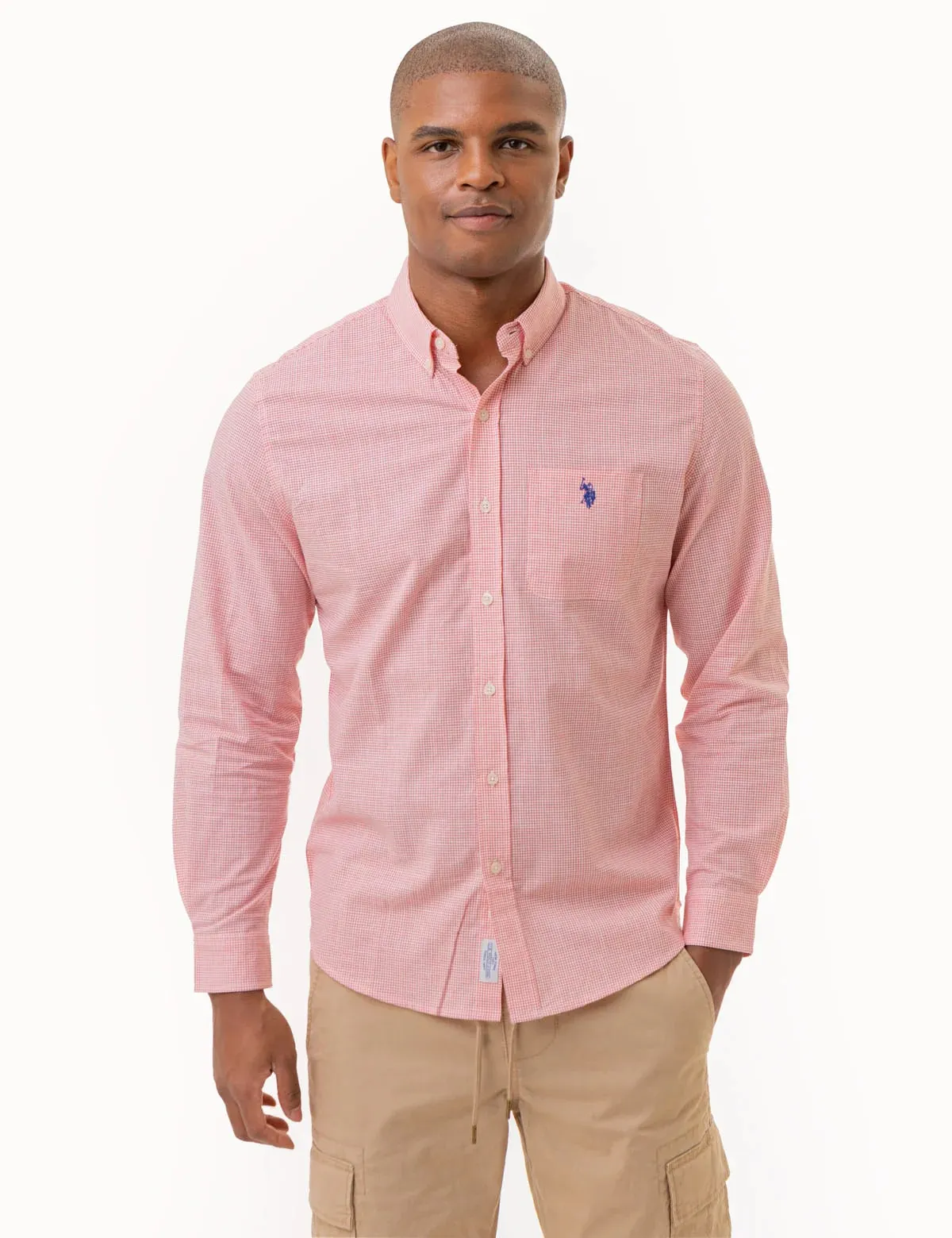 U.S. Polo Assn. Men's Gingam Slub Poplin Long Sleeve Button Down Shirt