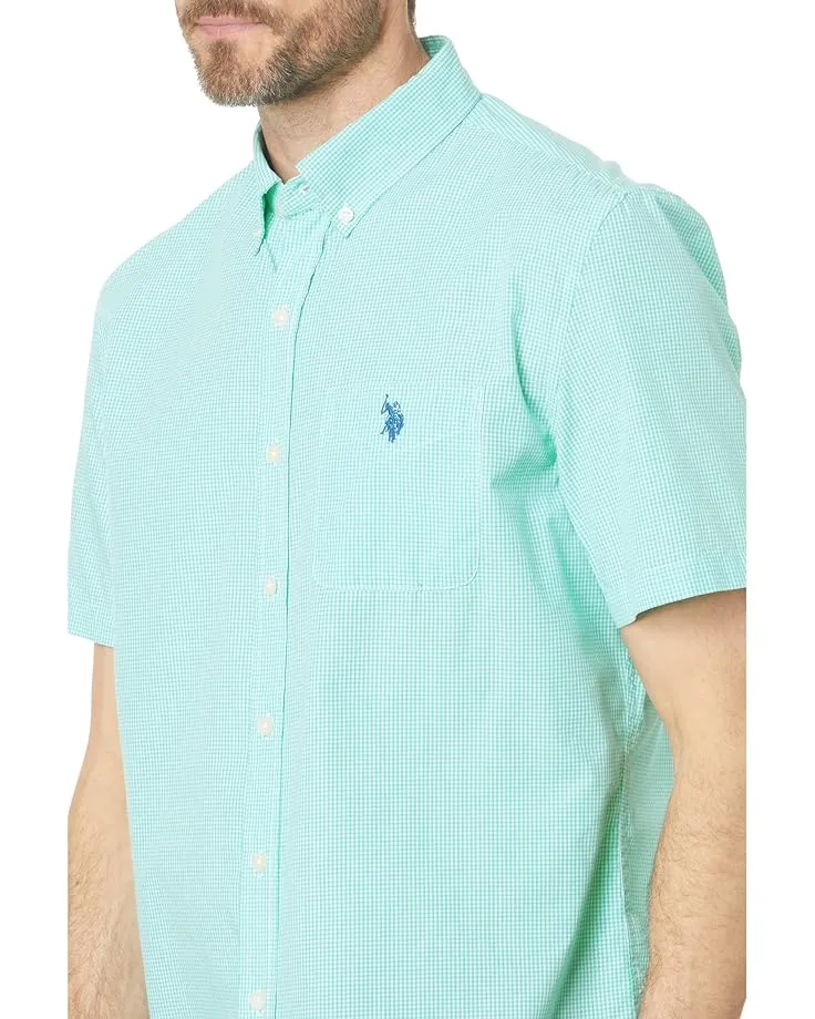 U.S. Polo Assn. Men's Short Sleeve Gingham Slub Poplin Button Down Shirt