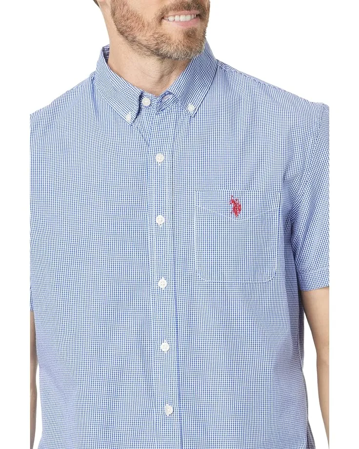 U.S. Polo Assn. Men's Short Sleeve Gingham Slub Poplin Button Down Shirt