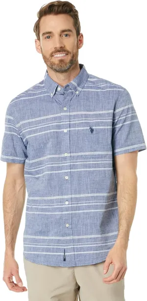 U.S. Polo Assn. Short Sleeve Yarn-Dye Slub Poplin Woven Shirt