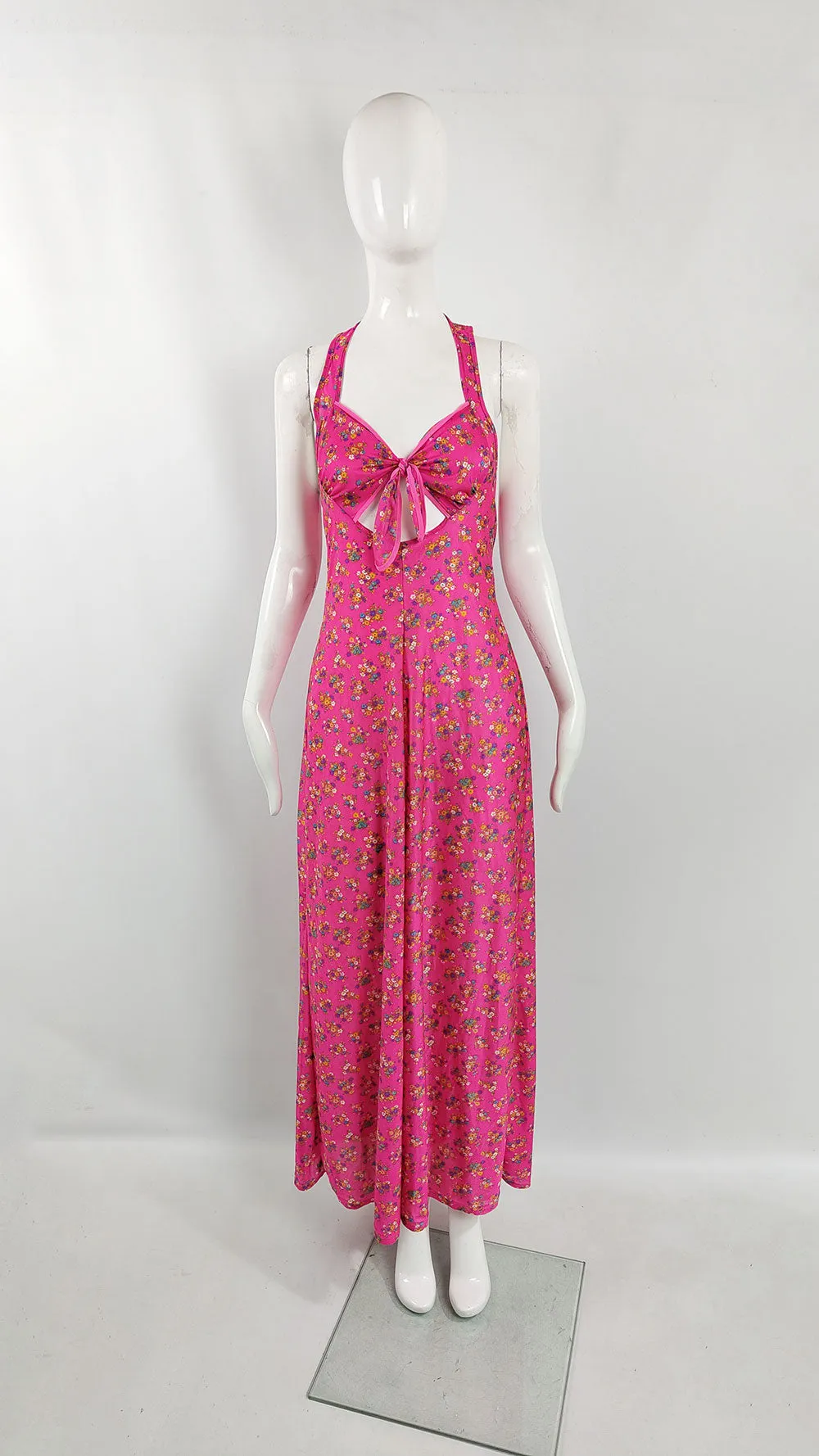 Van Allan Vintage Womens Pink Halter Neck Maxi Dress, 1970s