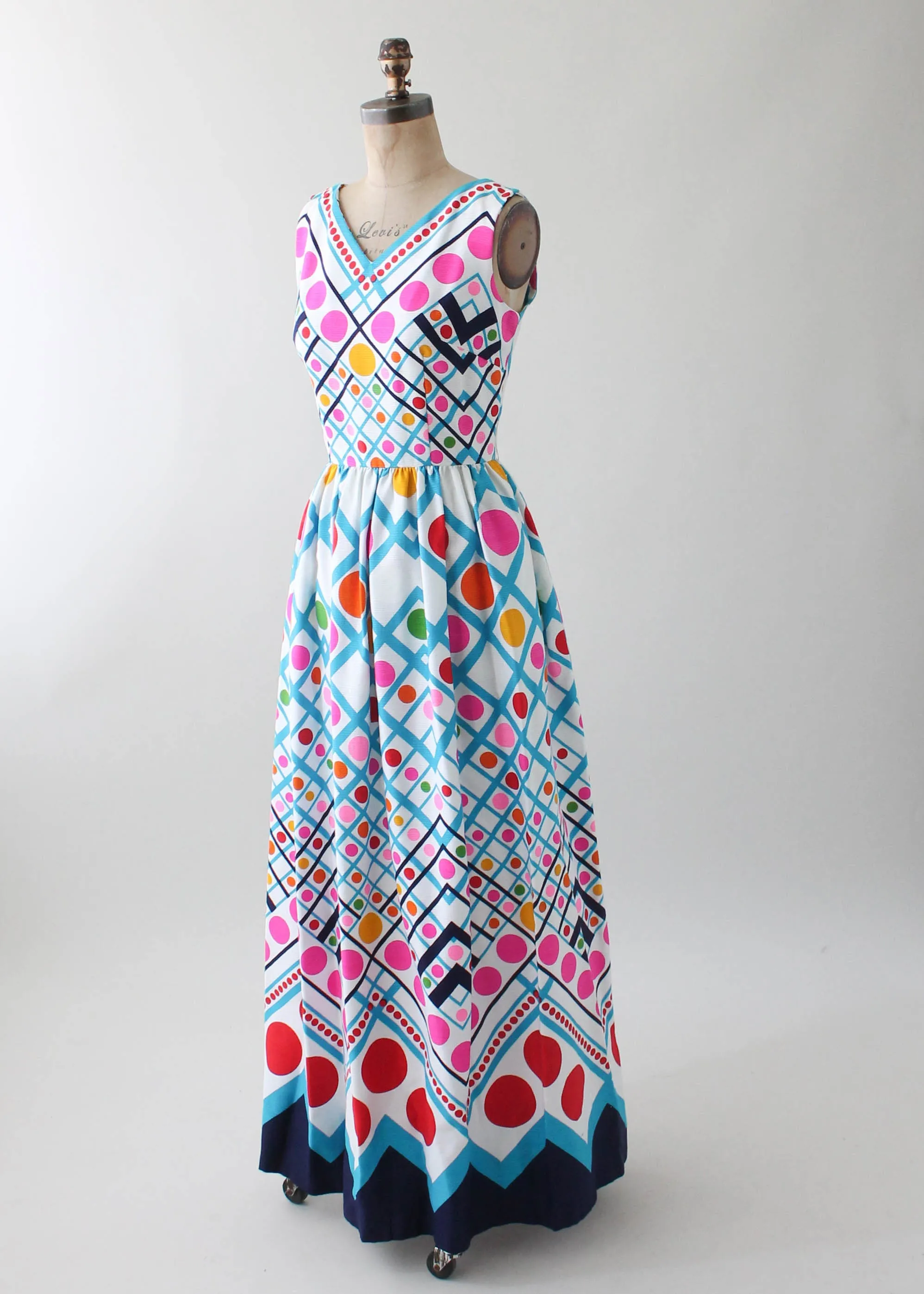 Vintage 1960s Bright Dots Cotton Maxi Dress