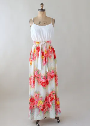 Vintage 1970s NOS Floral Striped Maxi Sundress