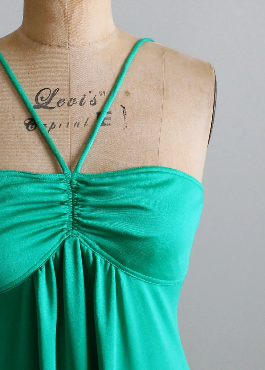 Vintage 1970s Sexy Green Maxi Dress