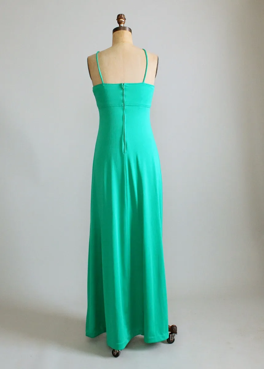 Vintage 1970s Sexy Green Maxi Dress