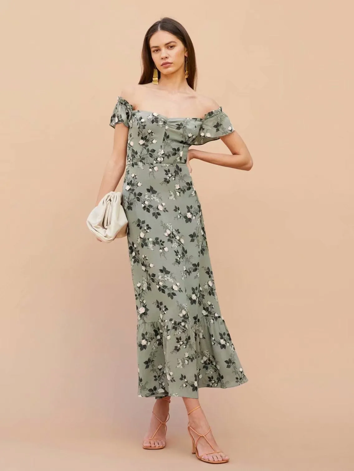 Vintage Ditsy-floral Square Collar Maxi Dress