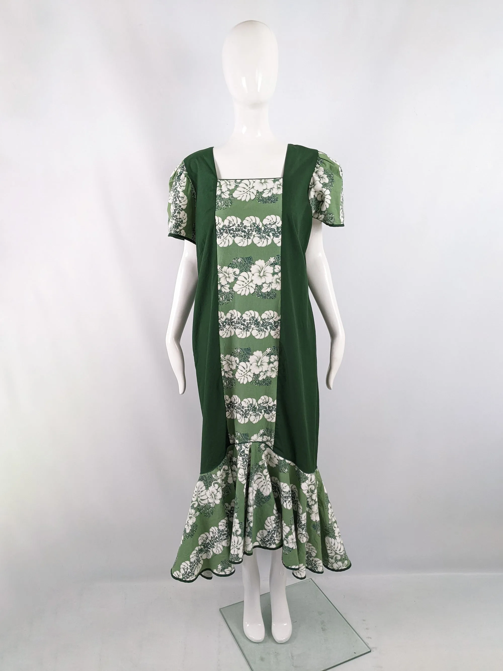 Vintage Green Oversized Hawaiian Muu Muu Dress, 1970s