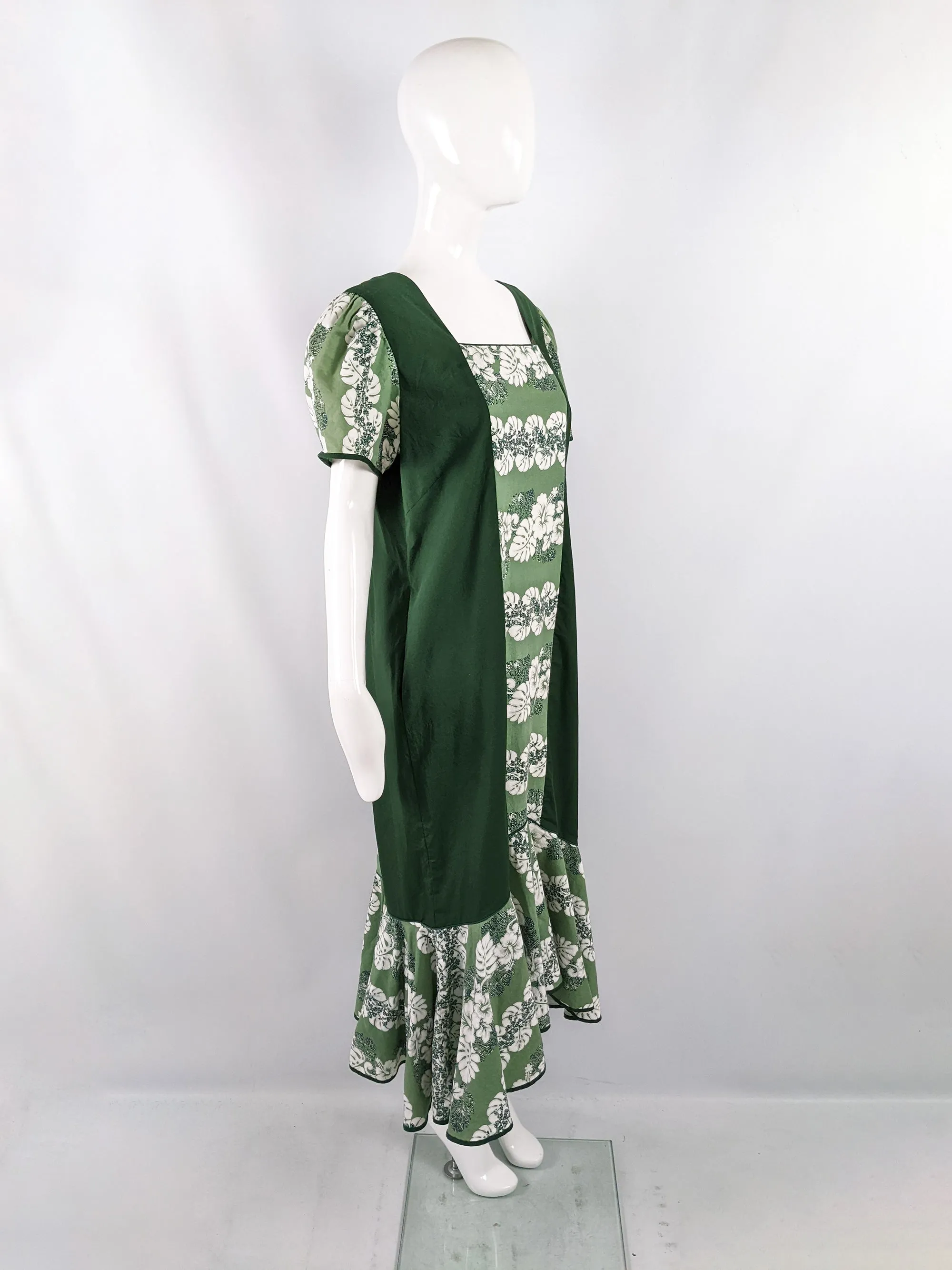 Vintage Green Oversized Hawaiian Muu Muu Dress, 1970s