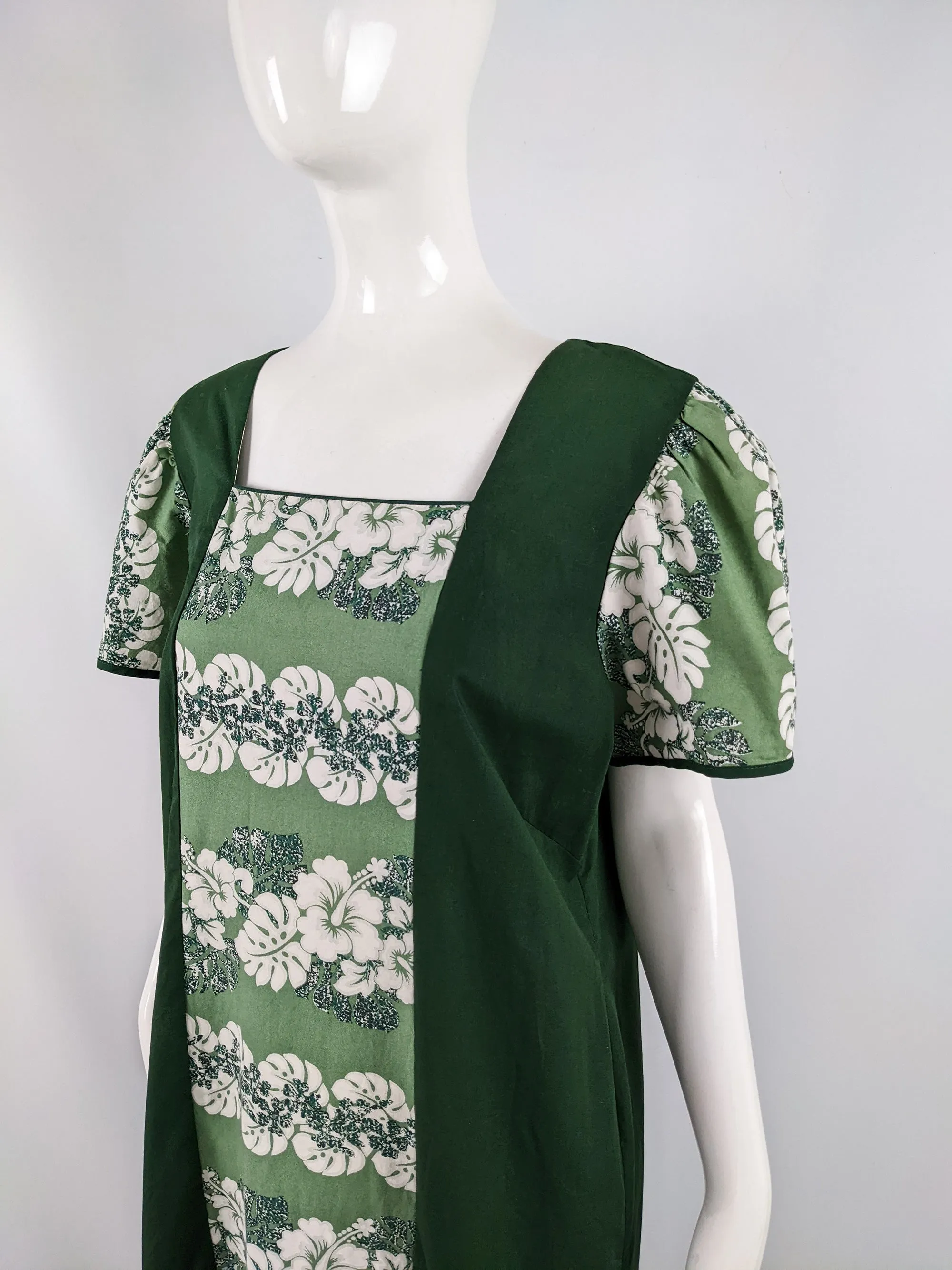 Vintage Green Oversized Hawaiian Muu Muu Dress, 1970s