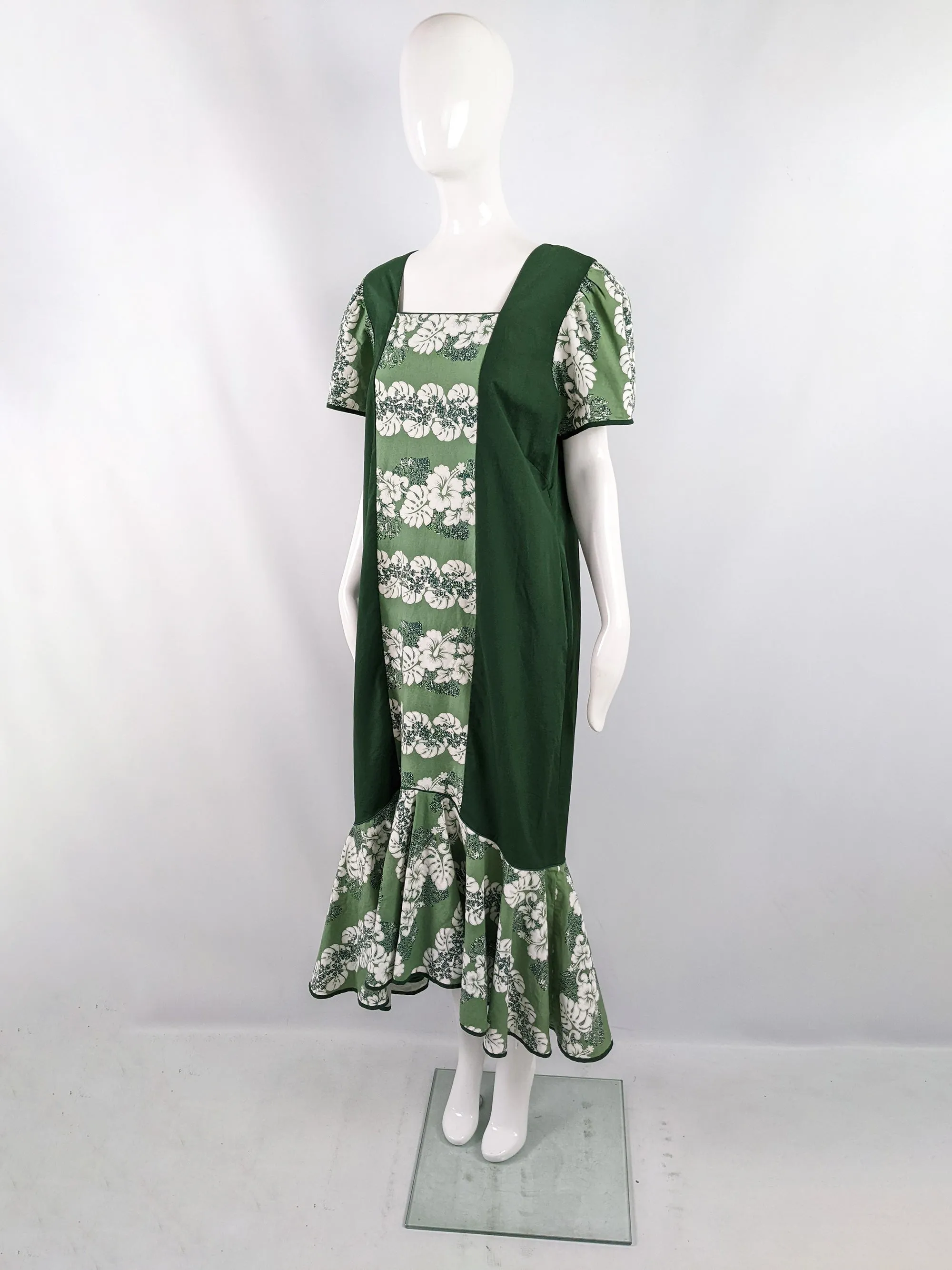 Vintage Green Oversized Hawaiian Muu Muu Dress, 1970s